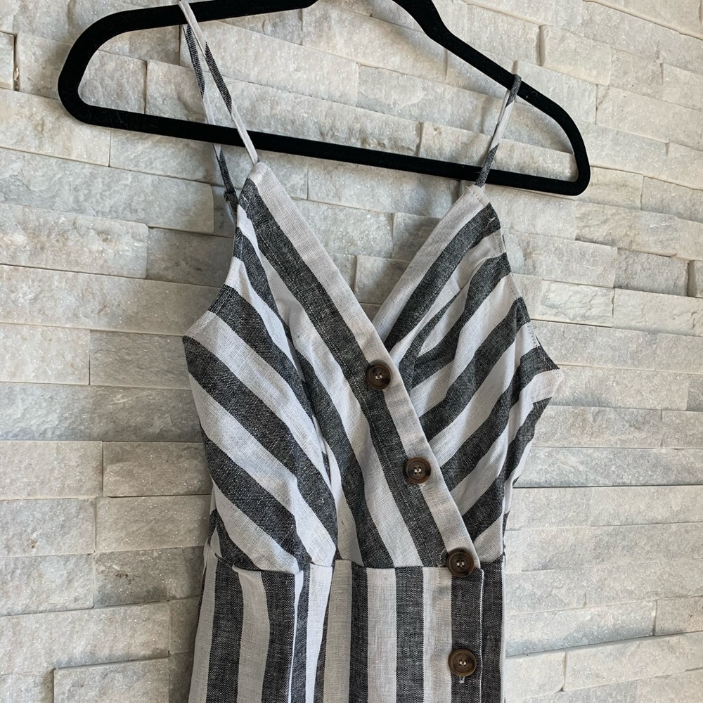 Linen Striped Asymmetrical Button Down Dress - Picture 6 of 8